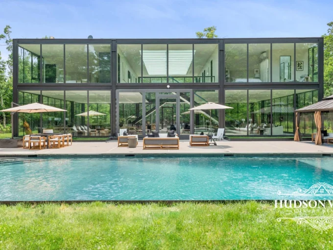 Modern resort with pool by Hudson Valley Luxury Resorts in New York.