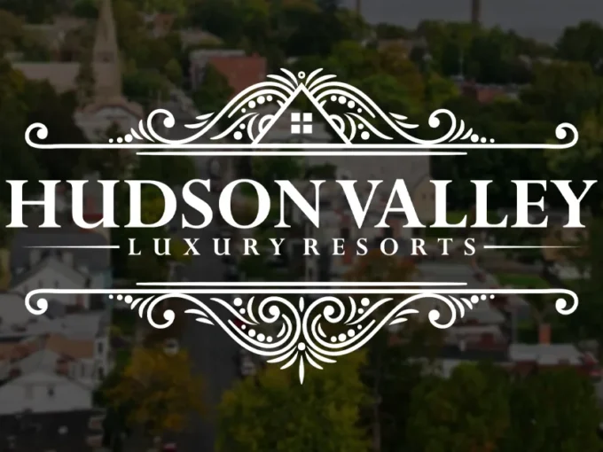 Hudson Valley Luxury Resorts logo displayed over a scenic New York landscape
