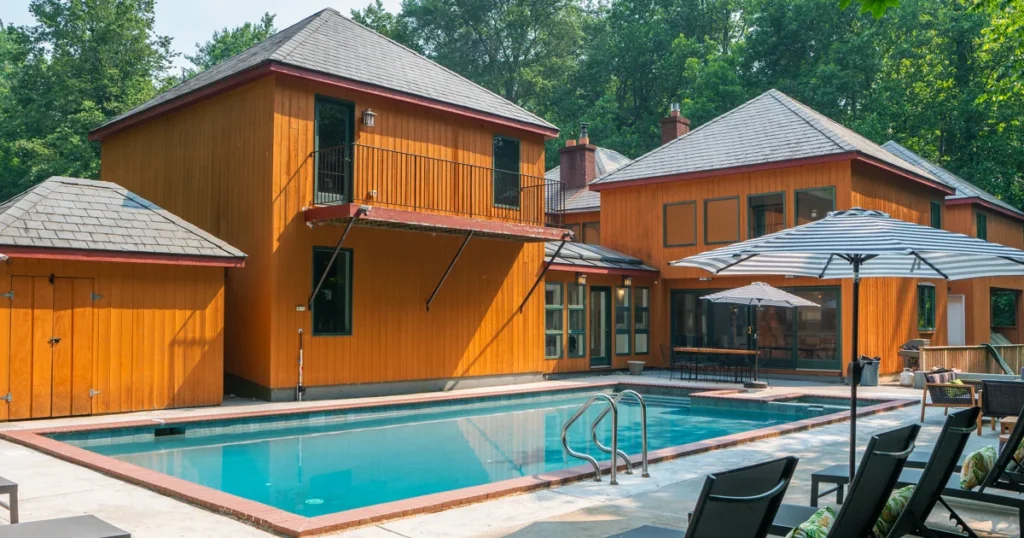 Luxury outdoor pool at Soleil private estate vacation rental in the Hudson Valley New York