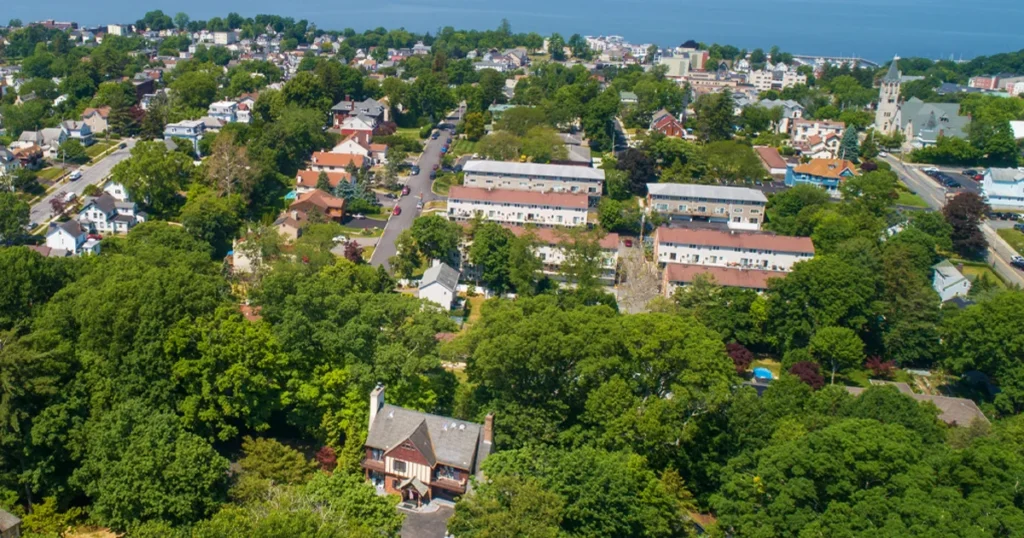 Wide panoramic view over the stunning Hudson Valley New York landscape near luxury vacation rental properties
