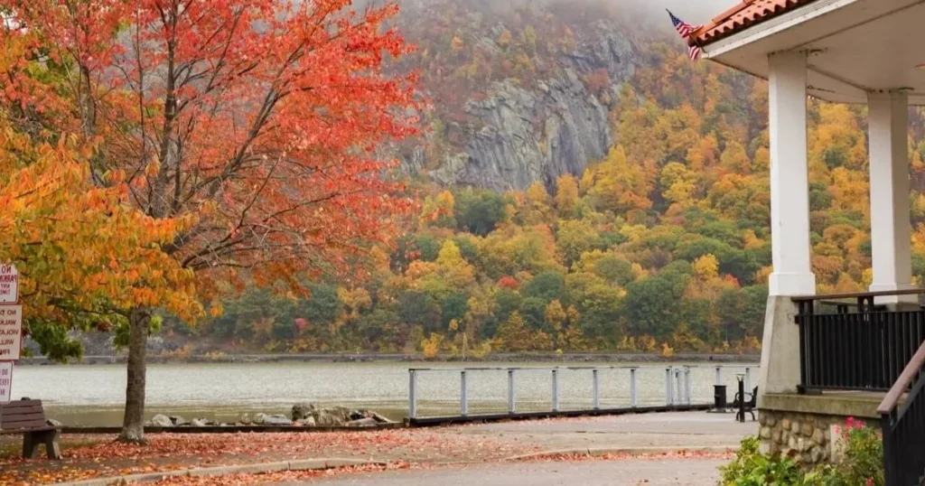Hudson Valley autumn landscape with river view near West Point Cornwall New York