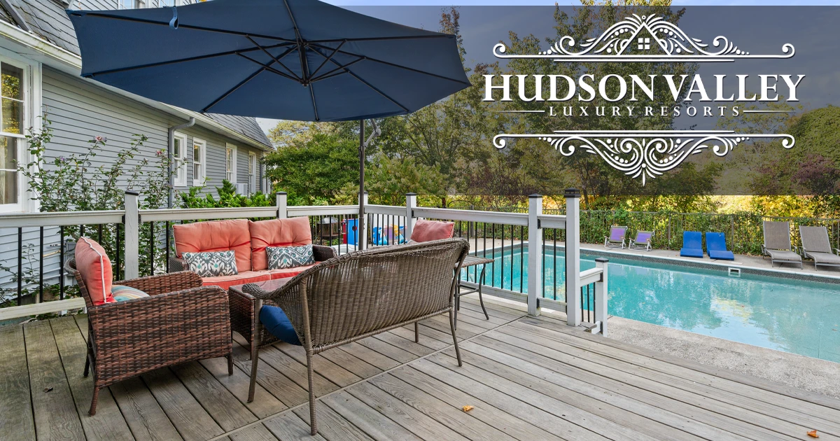 Luxury mansion rental near NYC for large groups with pool and grounds by Hudson Valley Luxury Resorts